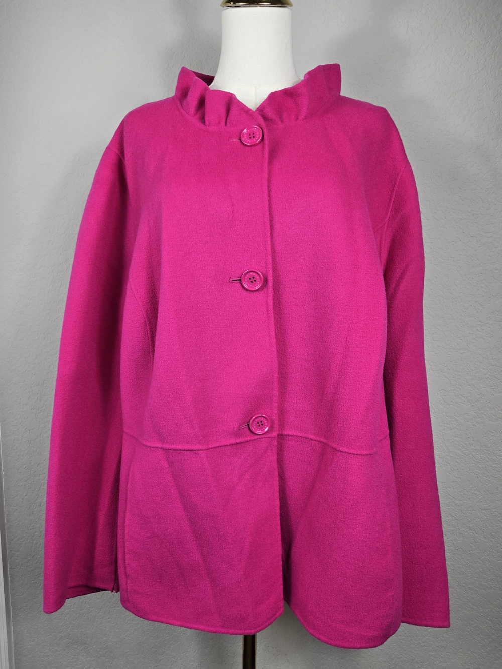 Talbots Hot Pink Wool Blend Ruffle Collar Jacket 22W Plus Size - Picture 11 of 13